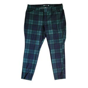 Old Navy Pants Womens Size 16P 16 Petite Blue Green Plaid Pixie High Rise Preppy
